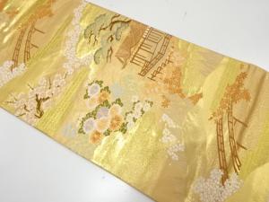 清水寺に草花模様織り出し　袋帯